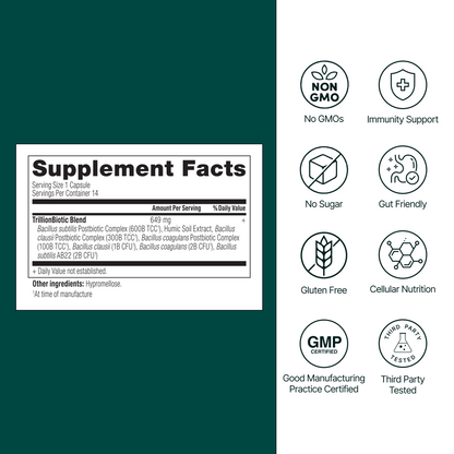 Supplement facts label with icons on a green background