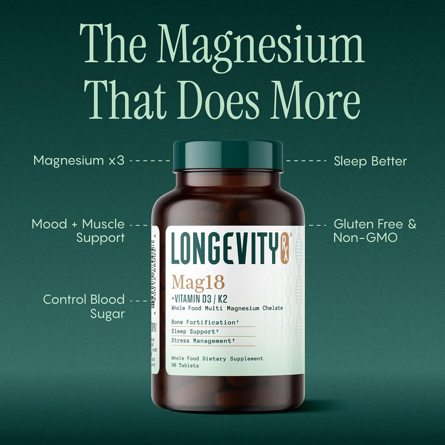 The Magnesium That Does More: Mag18 benefits, magnesium x3, sleep better, mood and muscle support, gluten free and non-GMO, control blood sugar